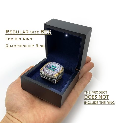 AMOH JERCY Premium Wooden Ring Box with LED Light – Display Gift Case for Championship, Graduation, Retirement, Religious, Memorial Rings – Holds Securely, Ideal for Men’s Collectible Rings