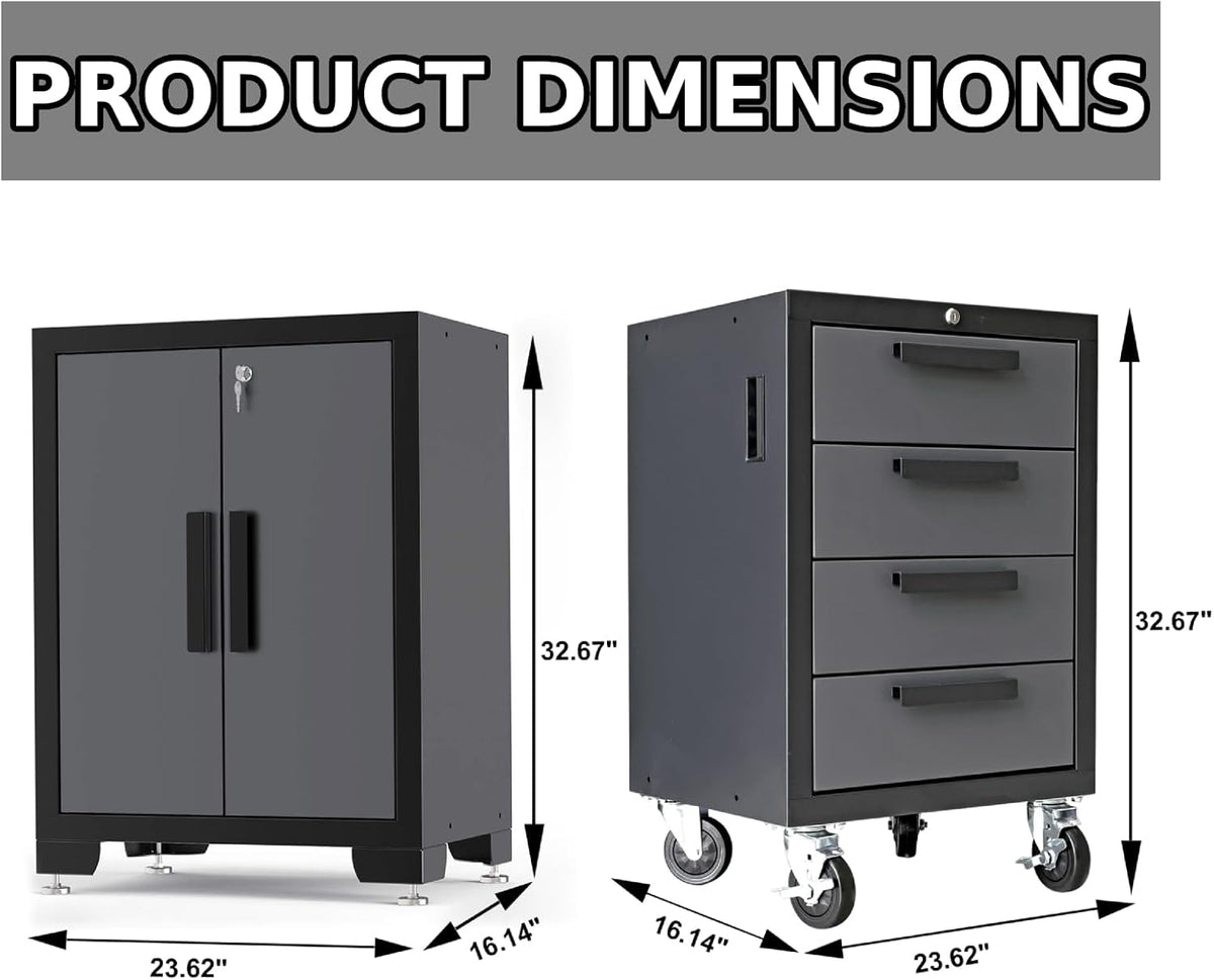 Torin Garage Storage Cabinet Set - 12 Piece Tool Organizer with Lockers, Shelves & Workbench | Black/Grey