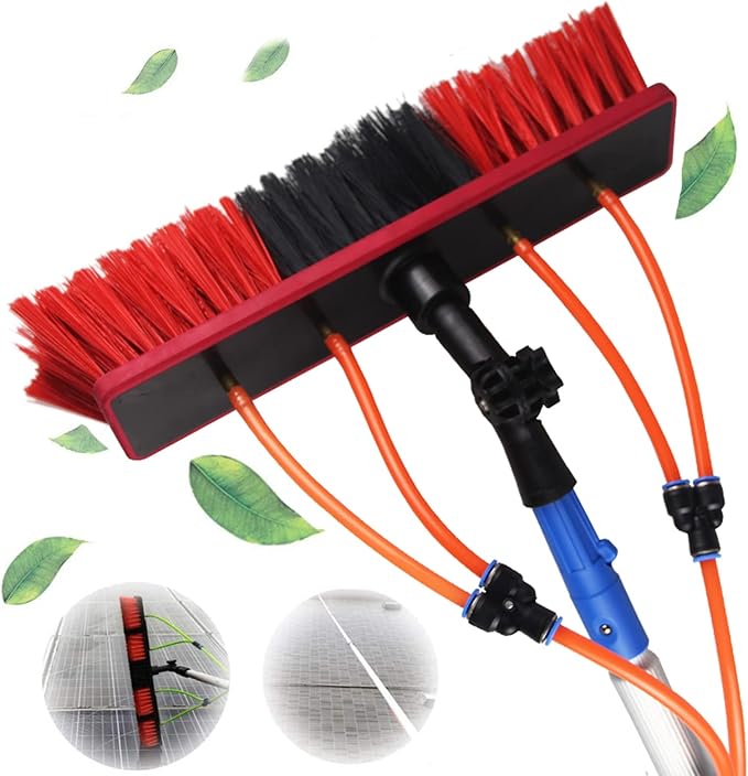 Telescopic Water Fed Window Cleaning Pole with 50cm Brush Head, Extendable 3-11M, Ideal for Solar Panel Cleaning, Conservatory Roof Wash Tools, 16.4ft Reach