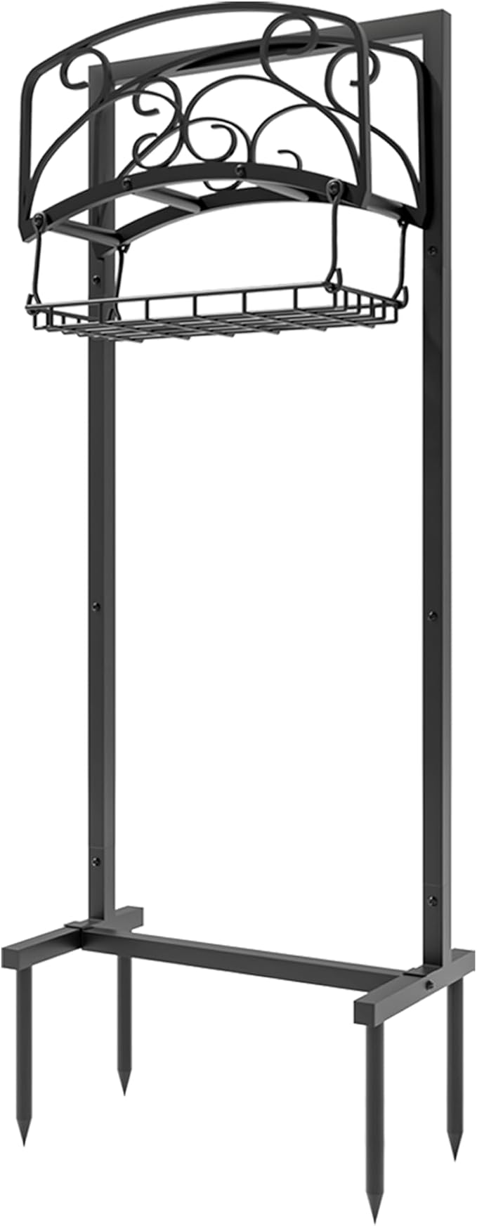 Kingson Portable Garden Hose Holder with Storage Basket - Heavy-Duty Freestanding Steel Stand, Holds 150FT Hose, Black Powder-Coated Finish, Detachable & Space-Saving Design with Tools