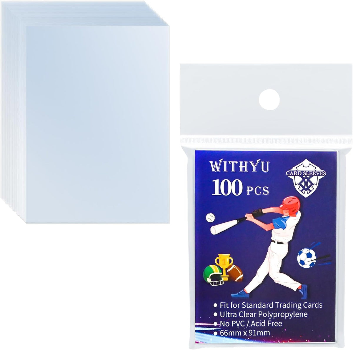 Ultra-Clear Trading Card Sleeves - 100 Pcs Top Loading Protectors for Standard 2.5" X 3.5" Cards