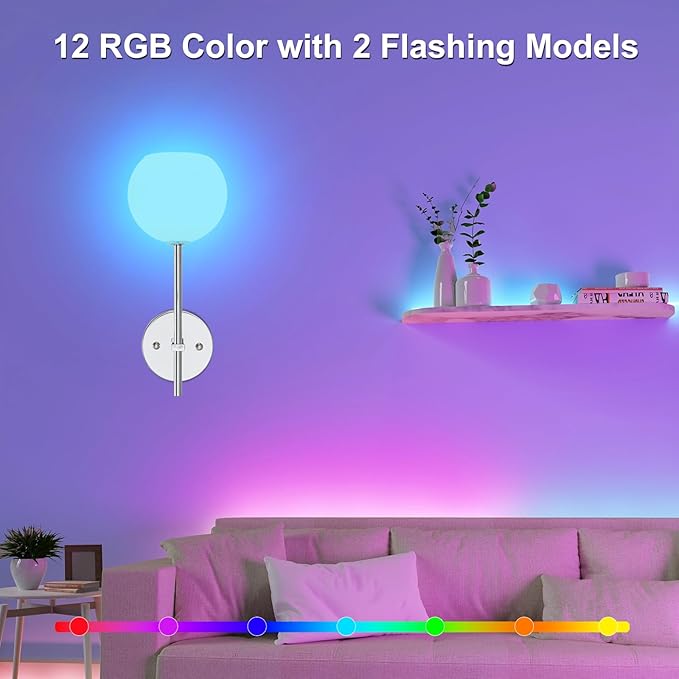 Chrome Battery Operated Wall Sconces Set of 2, Rechargeable Wireless Wall Lights
