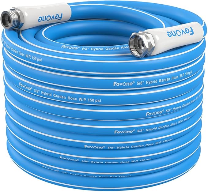 FEVONE 75 ft x 5/8 in Garden Hose, Drinking Water Safe Flexible Water Hose, Heavy Duty Hybrid Polymer Hose, Kink-Resistant, 3/4 in GHT Aluminum Fittings, Leak-Free, 600 PSI