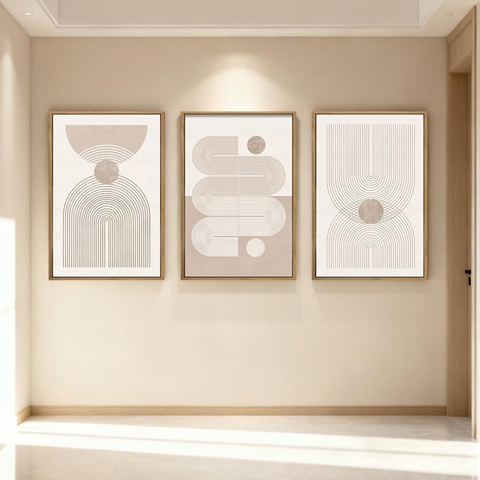Anyzal Extra Large Boho Abstract Wall Art 24x36 Inch Framed Minimalist Neutral Canvas Wall Decor Pink White Modern Artwork for Living Room Bedroom Office Set of 3