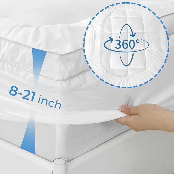 YUGYVOB Twin Mattress Topper - 800GSM Extra Thick Cooling & Breathable Mattress Pad with Deep Pocket 8"-21" & Soft Down Alternative Filling, White