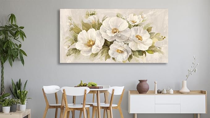 yearainn Abstract Flowers Canvas Wall Art - Beige Flower Pictures Blooming Floral Painting Wall Decor Minimalist Peony Printing Artwork for Living Room Bedroom Home Office Decorations 20" x 40"