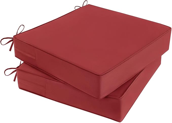 Outdoor Chair Cushions 18.5x16x3 Inch, Waterproof Red Patio Furniture Cushions Set of 2 with Ties & Handle, 3 Year Color Fastness Square Replacement Seat Cushions for Sofa, Couch
