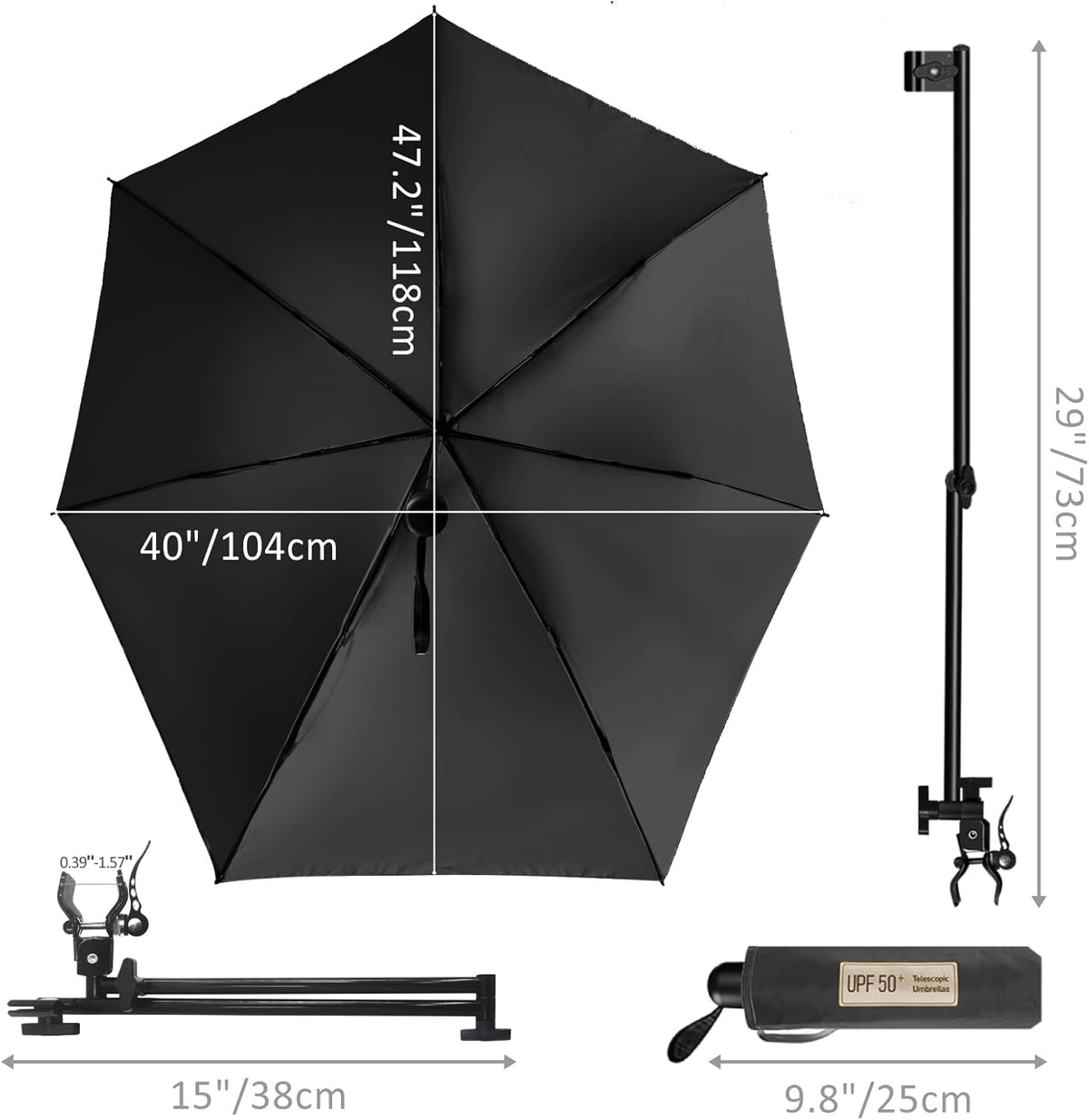 UPF 50+ Chair Umbrella by [Brand Name] - Portable Sun Shade with Secure Clamp & 360° Swivel for Ultimate Protection