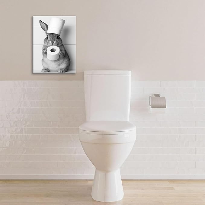 Bunny Bathroom Wall Art, Rabbit Pictures Wall Decor, Animal Canvas Prints Painting, Framed Artwork For Bathroom Living Room Bedroom Office Dining Room 24"X20"