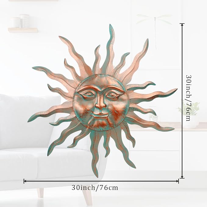 VEWOGARDEN Metal Sun Wall Decor 30" Large Outdoor Hanging Wall Art for Patio Farmhouse Garden Living Room Bedroom Decorations, Green