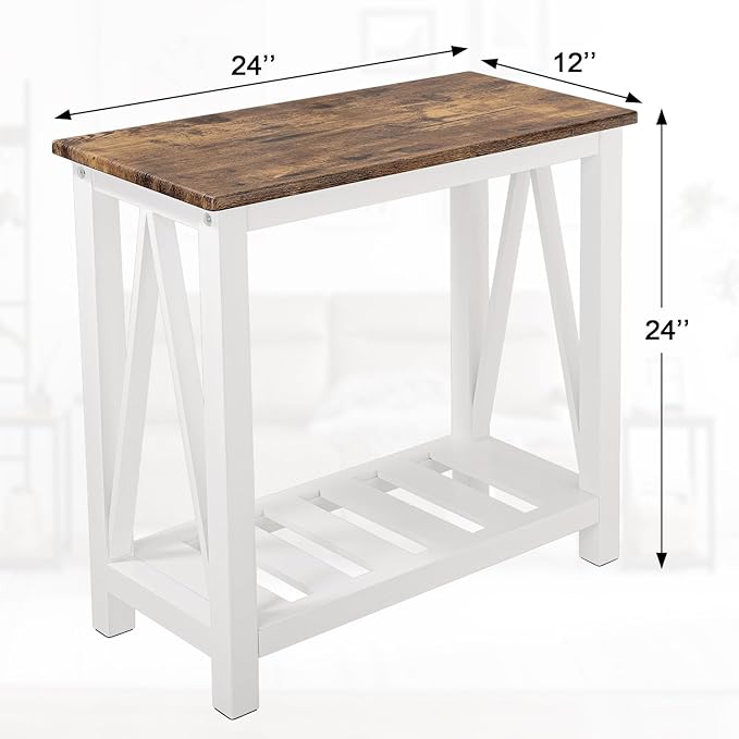 Narrow End Table Rectangular Side Tables for Small Spaces Wood Framed Night Stands Sofa Bedside Table for Living Room Brown Smooth Tabletop Industrial Accent Furniture for Bathroom Bedroom
