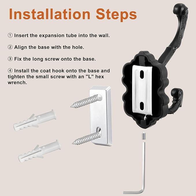 Zonon 2 Pcs Black Wall Hooks Set Vintage Coat & Towel Hooks