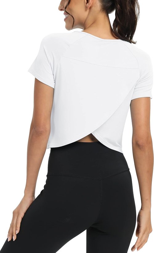 Mippo Workout Tops for Women - Cropped Split Back Athletic Gym Shirts | Loose Fit Design