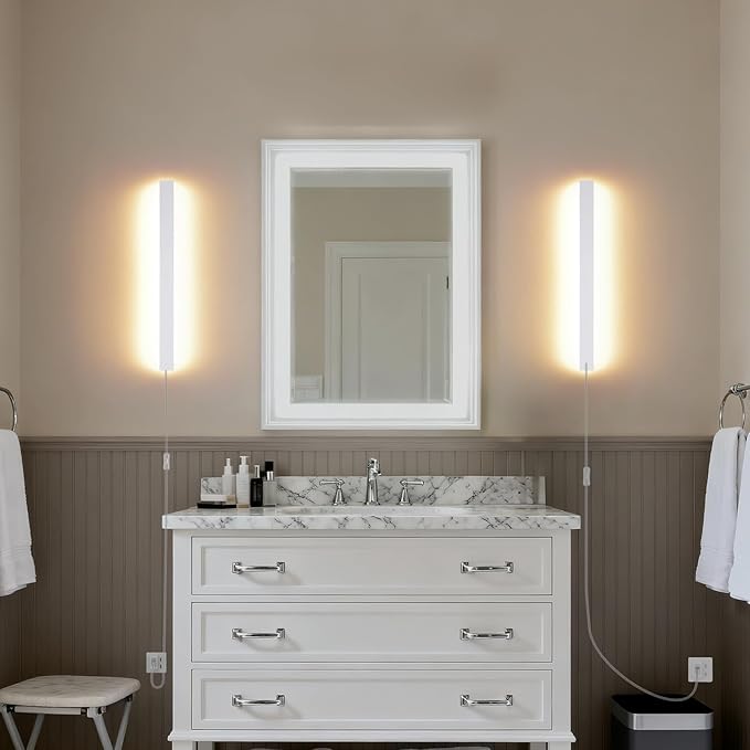 KELUOLY Modern Plug in Wall Sconces, 23.6 inch Frosted White LED Long Wall