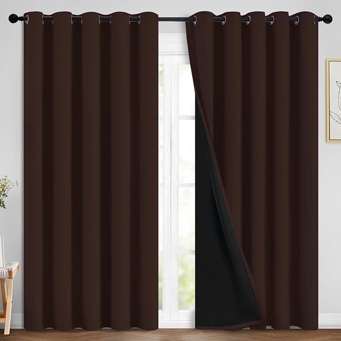 Yakamok 100% Blackout Curtains for Bedroom, 2 Thick Layers Thermal Insulated