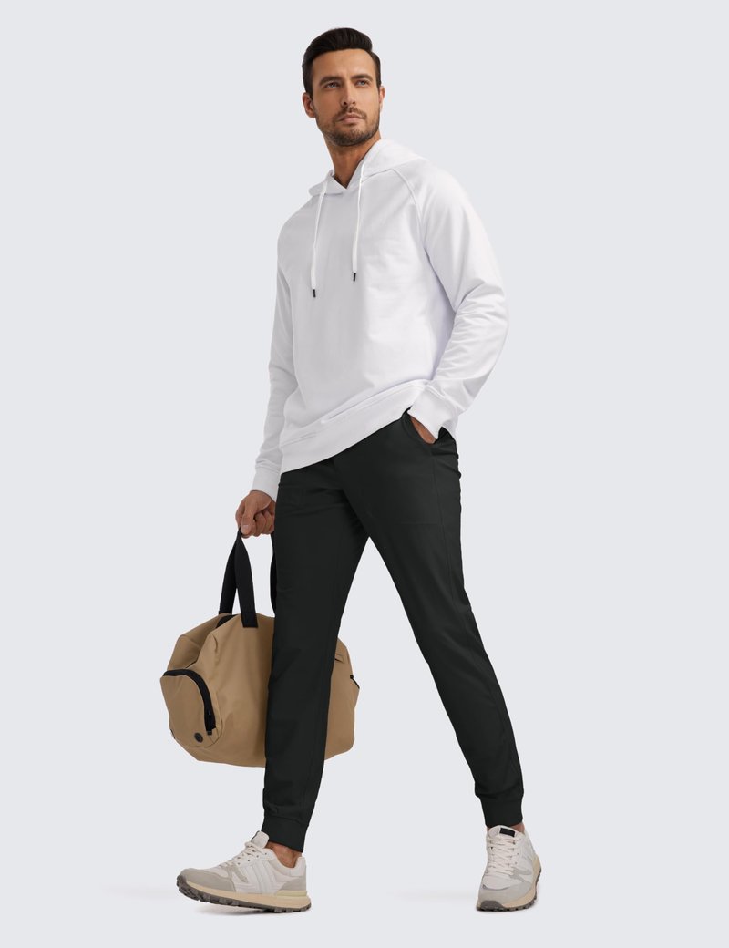 CRZ YOGA All Day Comfy Pull-On Golf Joggers for Men 30" - Quick Dry Lightweight Work Casual Pants with Pockets Black Large