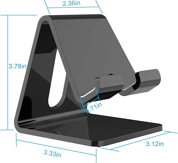 Crpich Acrylic Phone Stand, Ergonomic Design for Apple iPhone and Samsung Galaxy, Compatible with 4-8 Inch Screens, Black
