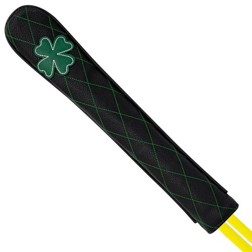 Golf Alignment Stick Cover Premium Leather Perfect Cover for Alignment Sticks Classic Tee Design Alignment Sticks Holder Golf Club Protector Holds 2 Sticks. (Grid Four-Leaf Clover-Black)