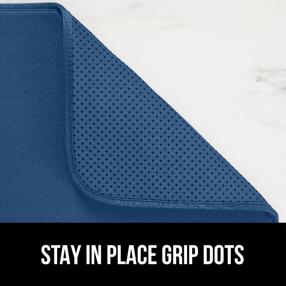 GORILLA GRIP Ultra Water Absorbent Microfiber Dish Drying Mat, 18x24, Quick Dry Thick Mesh, Slip Resistant Pad for Sink Dishes or Under Rack, Kitchen Counter Accessories, Machine Wash, 2 Pack Blue