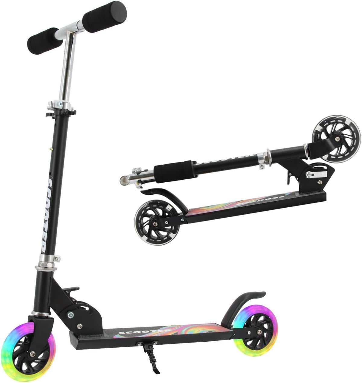 Skiennix Kids Scooter - Light-Up Wheels, 3 Adjustable Height Levels, Rear Brake