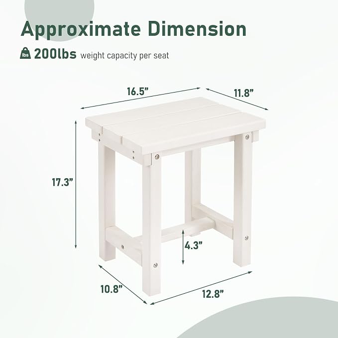 Furnimart Adirondack 16.5" Square Outdoor Side Table, Extra-Thick HDPE Composite Weather-Resistant Small Patio Table, White Outdoor End Table for Garden Balcony Yard Deck Poolside(White)