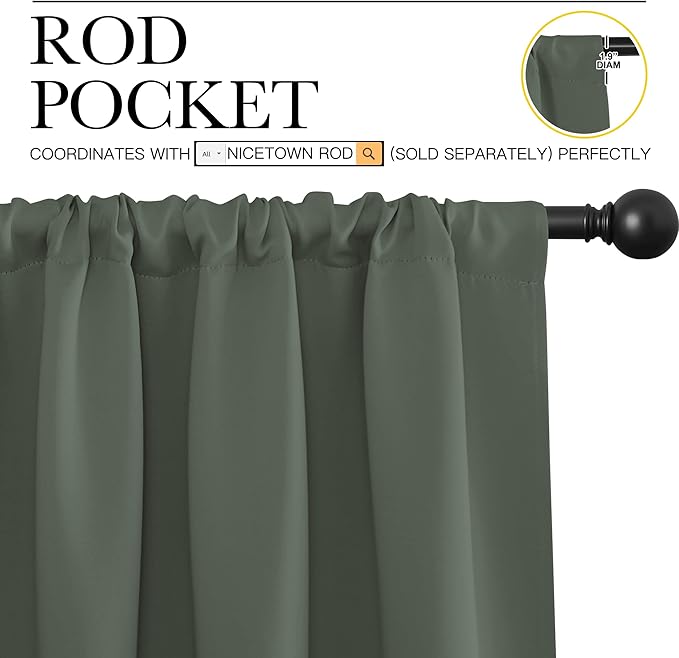 NICETOWN Blackout Curtains for Bedroom, Dark Mallard, 1 Pair, 70 by 63-inch