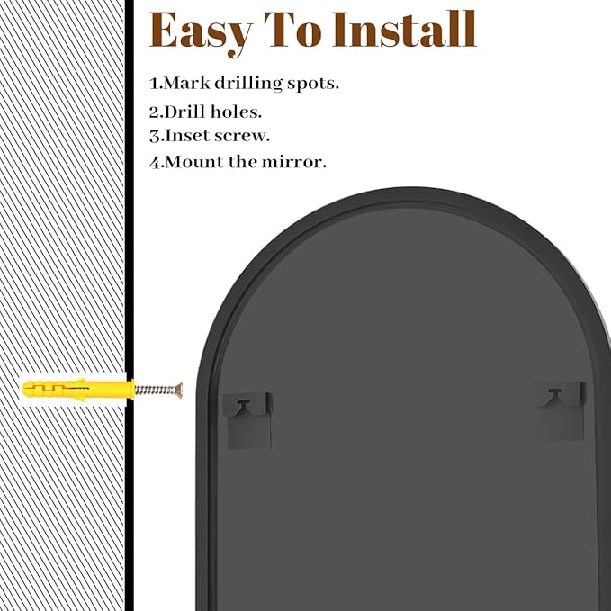 VooBang Arched Wall Mirror, 26 x 28 inch Arch Bathroom Mirror, Wall Mounted