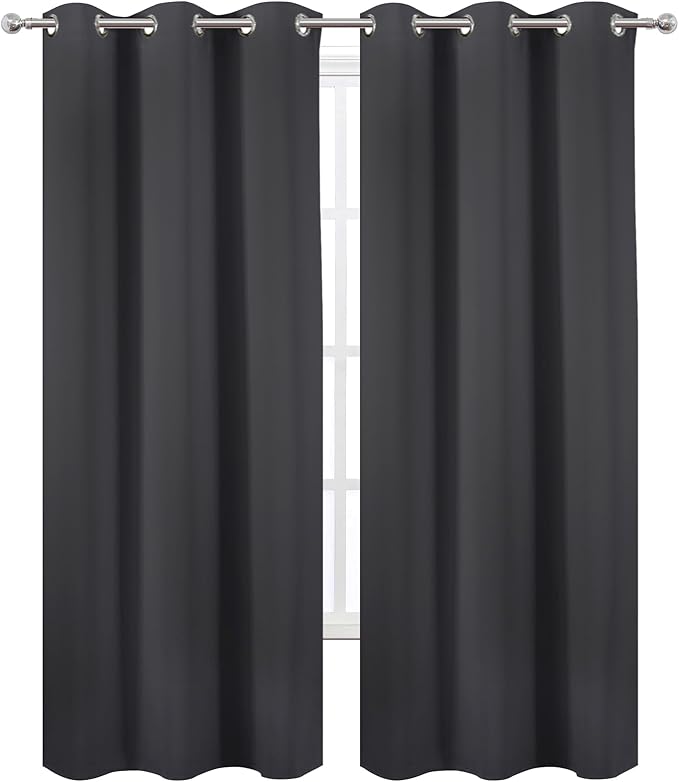 LEMOMO Dark Grey Thermal Blackout Curtains/42 x 95 Inch/Set of 2 Panels Room