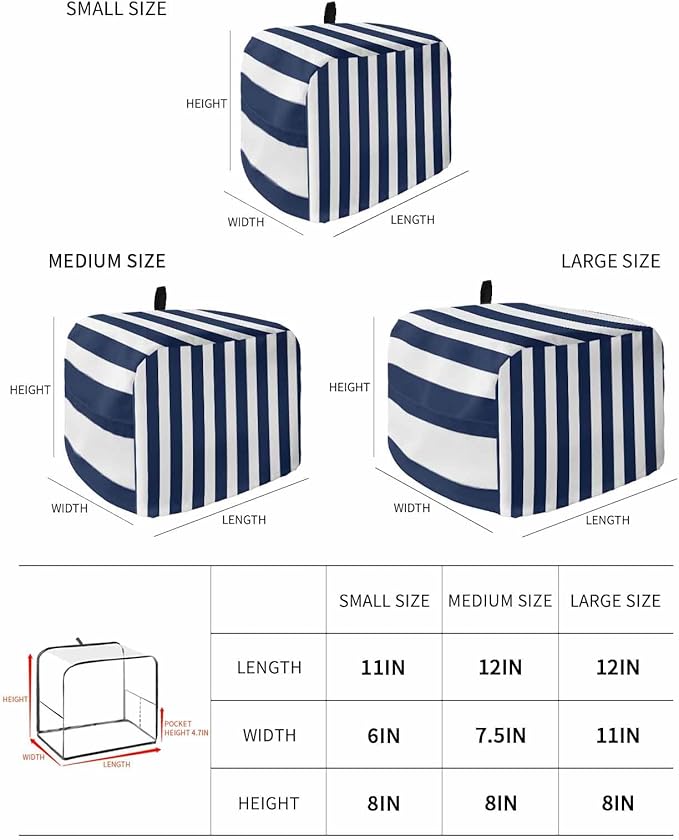 Toaster Cover 4 Slice Navy Blue Stripes Toaster Oven Cover with Pockets Blue Vertical Striped Dustproof Bakeware Protector Small Kitchen Appliance Dust Covers and Fingerprint Protection for Women