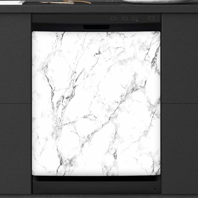 Dishwasher Magnet Cover White Marble Black Texture Reusable Dishwasher Magnetic Cover Sticker Decorative Dish Washer Door Cover Panel for Home Kitcen Appliance, 21x26 in