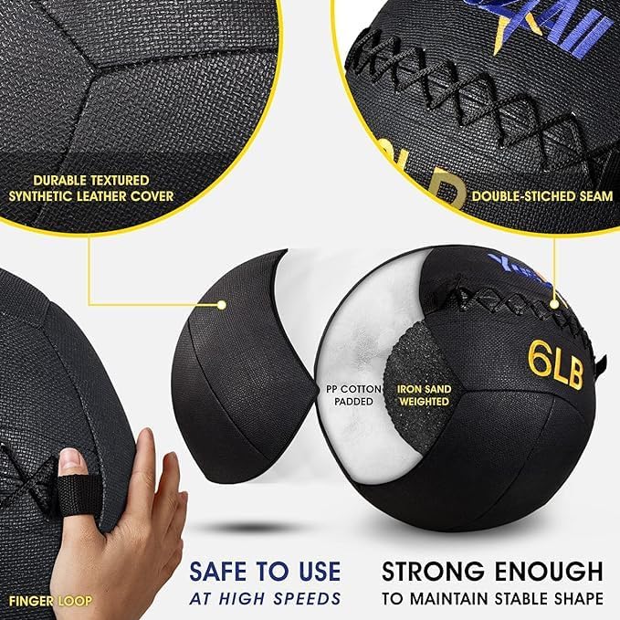 Yes4All Wall Ball - Soft Leather Weighted Iron Sand Ball for Versatile Workouts | 6 LB - 30 LB