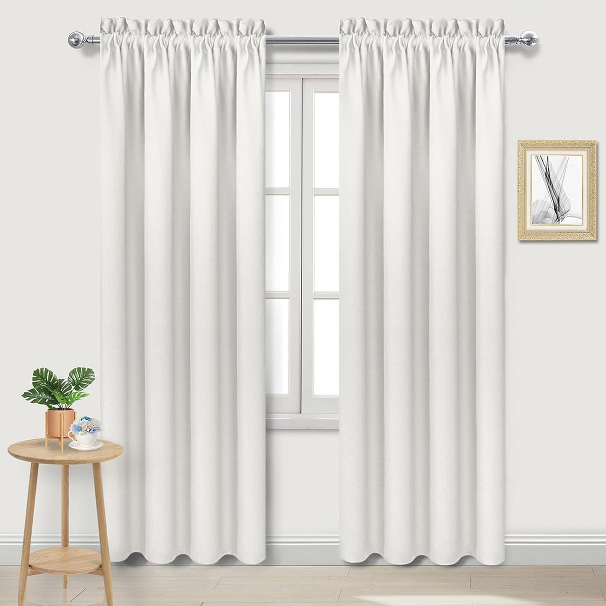 DWCN Blackout Curtains Thermal Insulated, Energy Saving & Noise Reducing Bedroom and Living Room Curtains, Ivory, W 42x L 84 Inch, Set of 2 Rod Pocket Curtain Panels