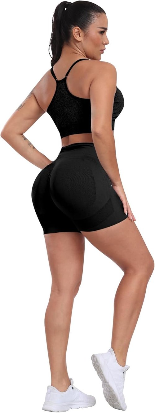 CHRLEISURE Women's Workout Gym Shorts - High Waisted, Butt Lifting, Seamless | 4 Pack Set