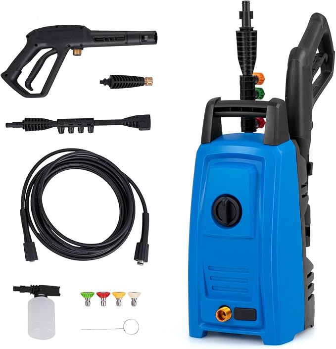 Goplus Electric Pressure Washer, 1900 PSI 1.8 GPM High Pressure Power Washer w/ 4 Quick Connect Nozzles, Soap Bottle & 19.7 FT Hose, Portable Cleaning Machine for Car Washing, Driveway, Patio, Floor