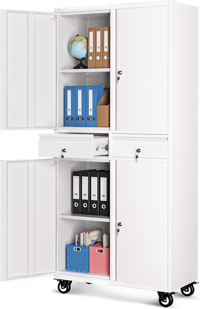 Garvee Metal Storage Cabinet, 73 Inch Garage Storage with Locking Doors and Adjustable Shelves, Heavy Duty Tool Cabinet with 2 Drawers