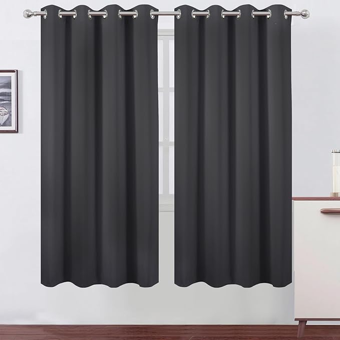 LEMOMO Blackout Curtains 66 x 72 Inch Long Dark Grey Curtains Set of 2 Panels