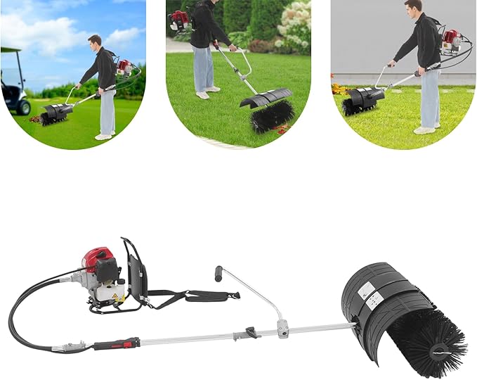 52CC 2 Stroke Gas Powered Backpack Broom Sweeper, 2.3HP 1700W Portable Handheld Gasoline Engine Snow Sweeping Broom Cleaner Tools with Goggles,for Cleaning Driveway Turf Lawns Artificial Grass