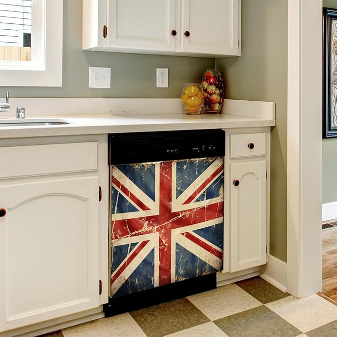 Dishwasher Magnet Cover Retro UK British England Flag Reusable Dishwasher Magnetic Cover Sticker Decorative Dish Washer Door Cover Panel for Home Kitcen Appliance