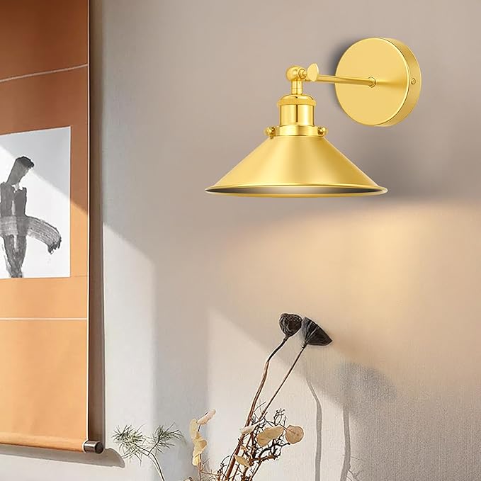 Gold Battery Operated Wall Sconce Set of 2, Vintage Wireless Wall Sconces