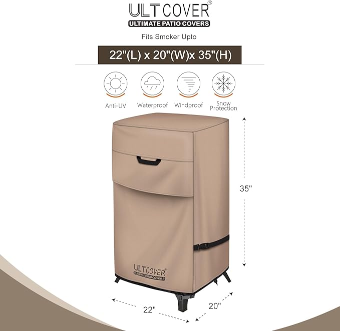 ULTCOVER Waterproof Vertical Electric Smoker Cover 30 inch for Most Square Gas Propane BBQ Smokers Size Upto 22W x 20D x 35H inch