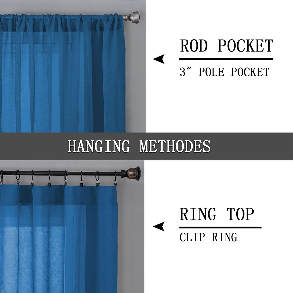 Tollpiz Sheer Curtains Bedroom Linen Textured Curtain Sheers Light Filtering Voile Rod Pocket Curtains for Living Room, 38 x 84 inches Long, Classic Blue, Set of 2 Panels