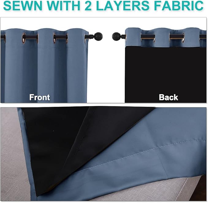 NICETOWN Stone Blue 100% Blackout Curtains 54 inches Long, Thermal Insulated