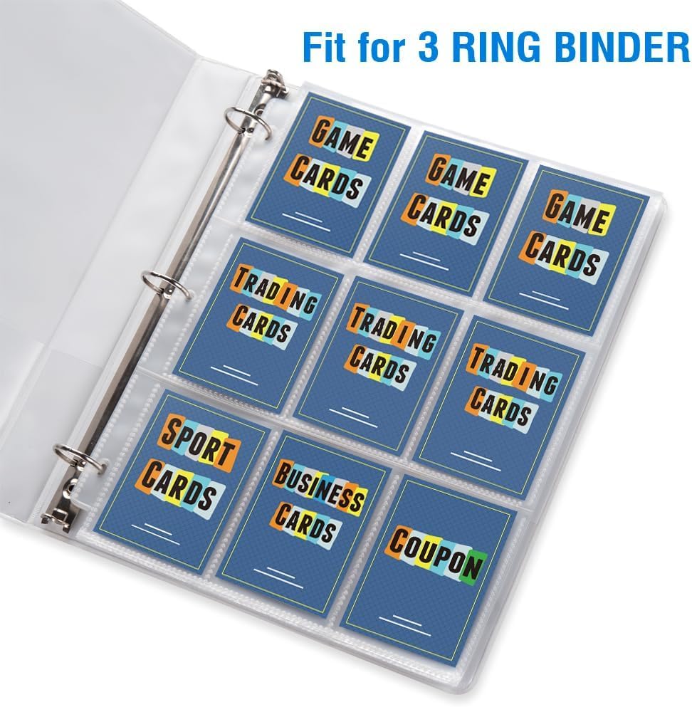 Sooez 9 Pocket Page Protectors - 60 Pack Trading Card Sleeves for 3 Ring Binders | Ideal for Sports & Collectible Cards