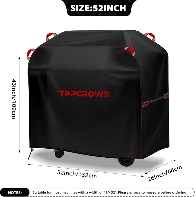 TOPCROWN Grill Cover for Outdoor Grill, BBQ Gas Grill Waterproof Anti-UV Oxford Fabric Windproof Design with Adjustable Straps, Fits Weber/Char-Broil/Nexgrill and More (420D Black+Red, 49" - 52")