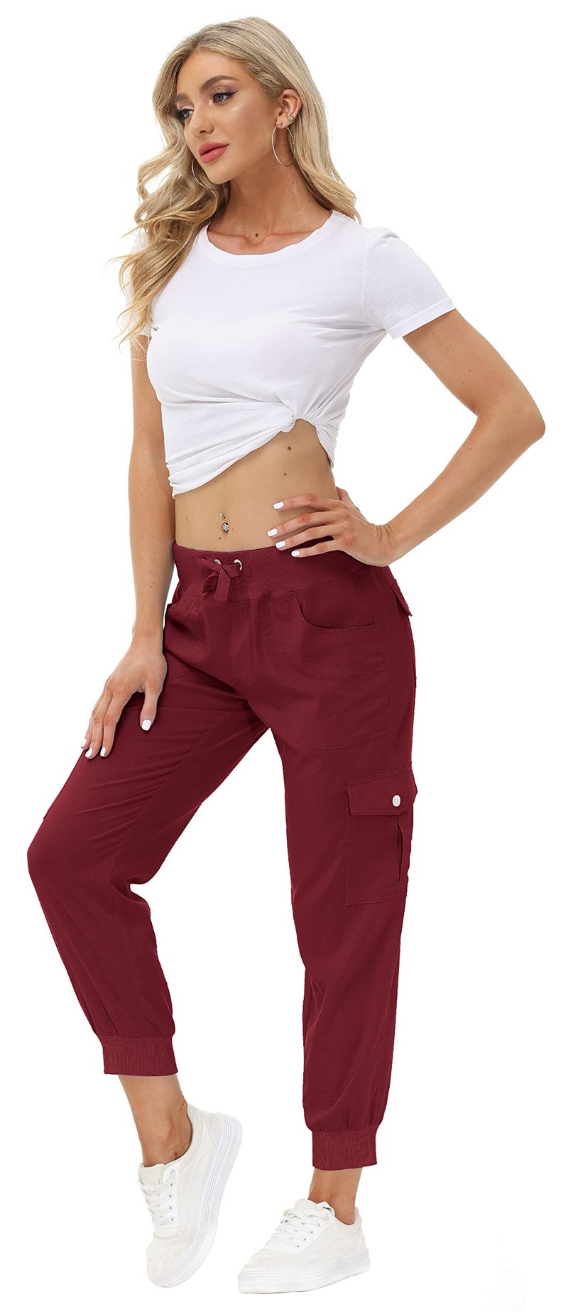 MoFiz Hiking Cargo Pants for Women with Pockets Lightweight Quick Dry Athletic Outdoor Summer Travel Casual Joggers Sweatpants Wine Red XL