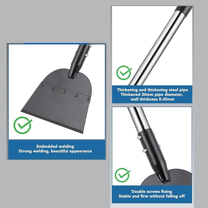 Flat Snow Shovel Ice Scraper, Long Handle Shovel Snow Ice Chopper Ice Removal Tool, for Walkway Driveway Road Cleaning