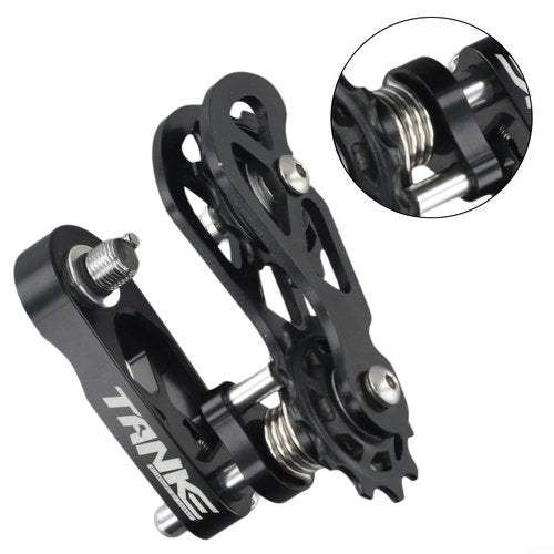 Single Speed Chain Tensioner - Multi-Segment Adjustment with Double Spring Guide, Noiseless Performance for 8 to 12 Speed Bikes(Black)