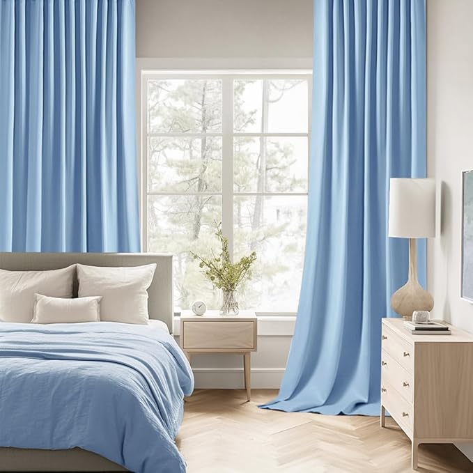 MIULEE Sky Blue Back Tab Blackout Curtains 72 Inches Long 2 Panels Set