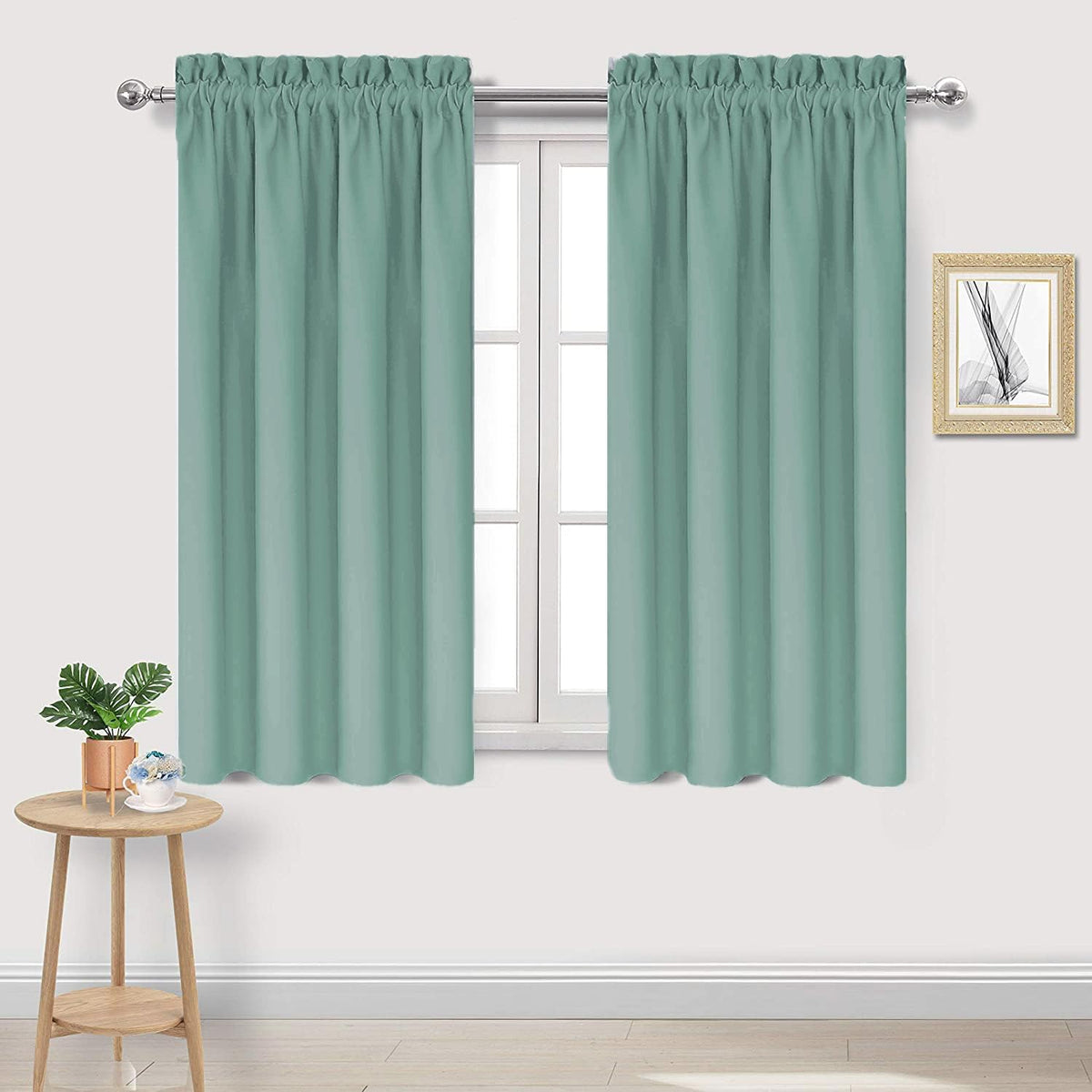DWCN Blackout Curtains for Living Room Thermal Insulated, Energy Saving & Noise Reducing Bedroom Curtains, Sage Green, W 42x L 54 Inch, Set of 2 Rod Pocket Curtain Panels