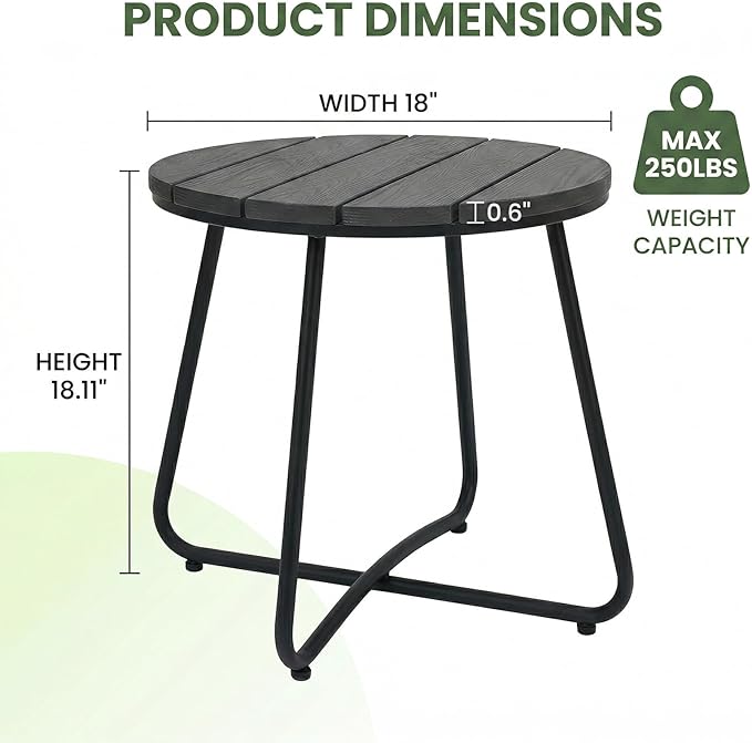 danpinera Outdoor Side Tables, HDPS Patio Table with Metal Legs, 18 Inch Outdoor Small Round Table for Garden, Backyard, Porch, Deck, Balcony, Poolside